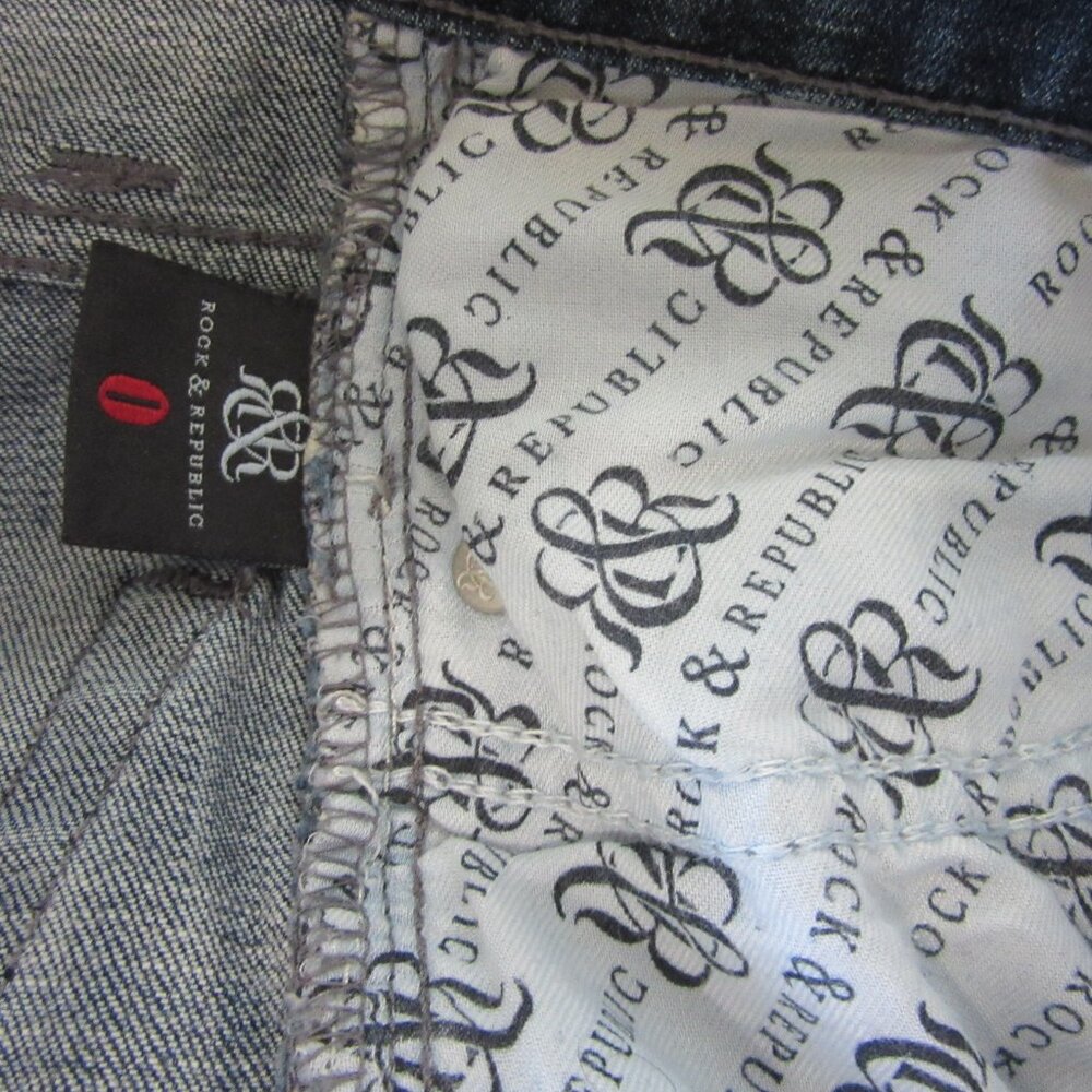 Rock & Republic Dark Blue Denim Berlin Distressed 0 Skinny Jeans - Picture 4 of 5
